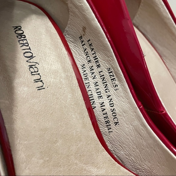 NWOT Y2K Roberto Vianni Red Peep Toe Heels - 5.5 - Picture 6 of 8